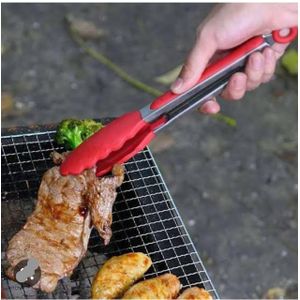 Silicone Stainless Steel Heat Resistant BBQ Kitchen Tongs For Salad, Cooking & Grilling