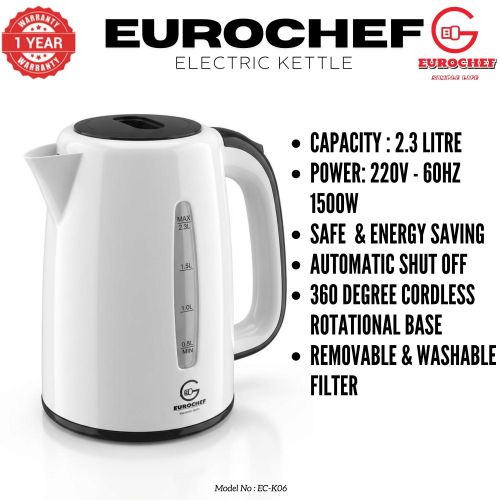 Eurochef EC- K06 Plastic Cordless Electric Kettle With 2.3 L