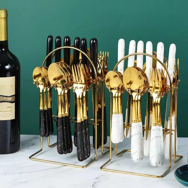 Golden cutlery set with marble design