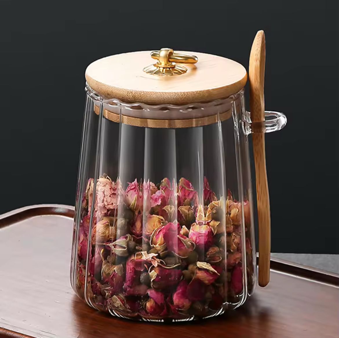Glass jar with bamboo lid