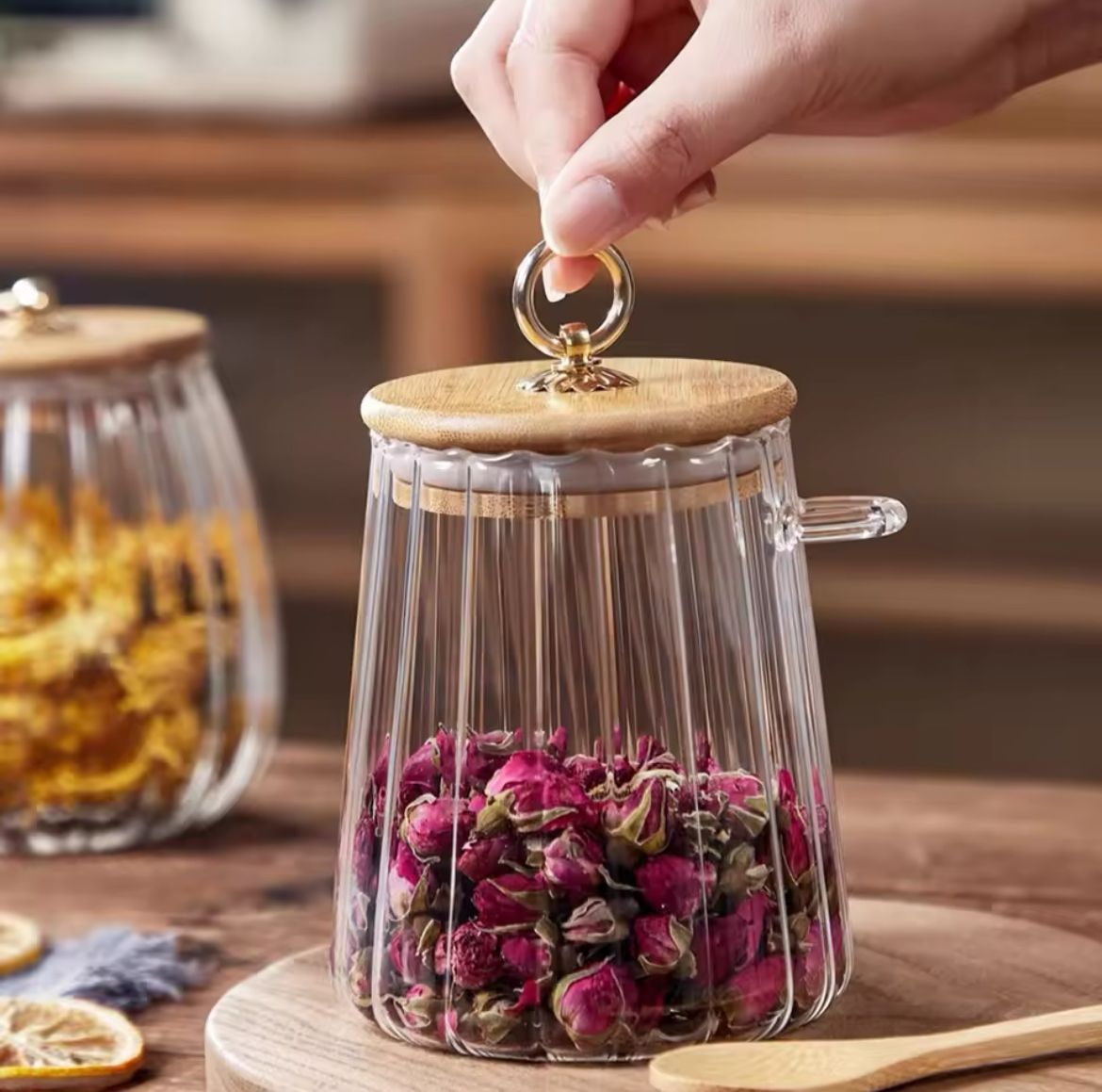 Glass jar with bamboo lid