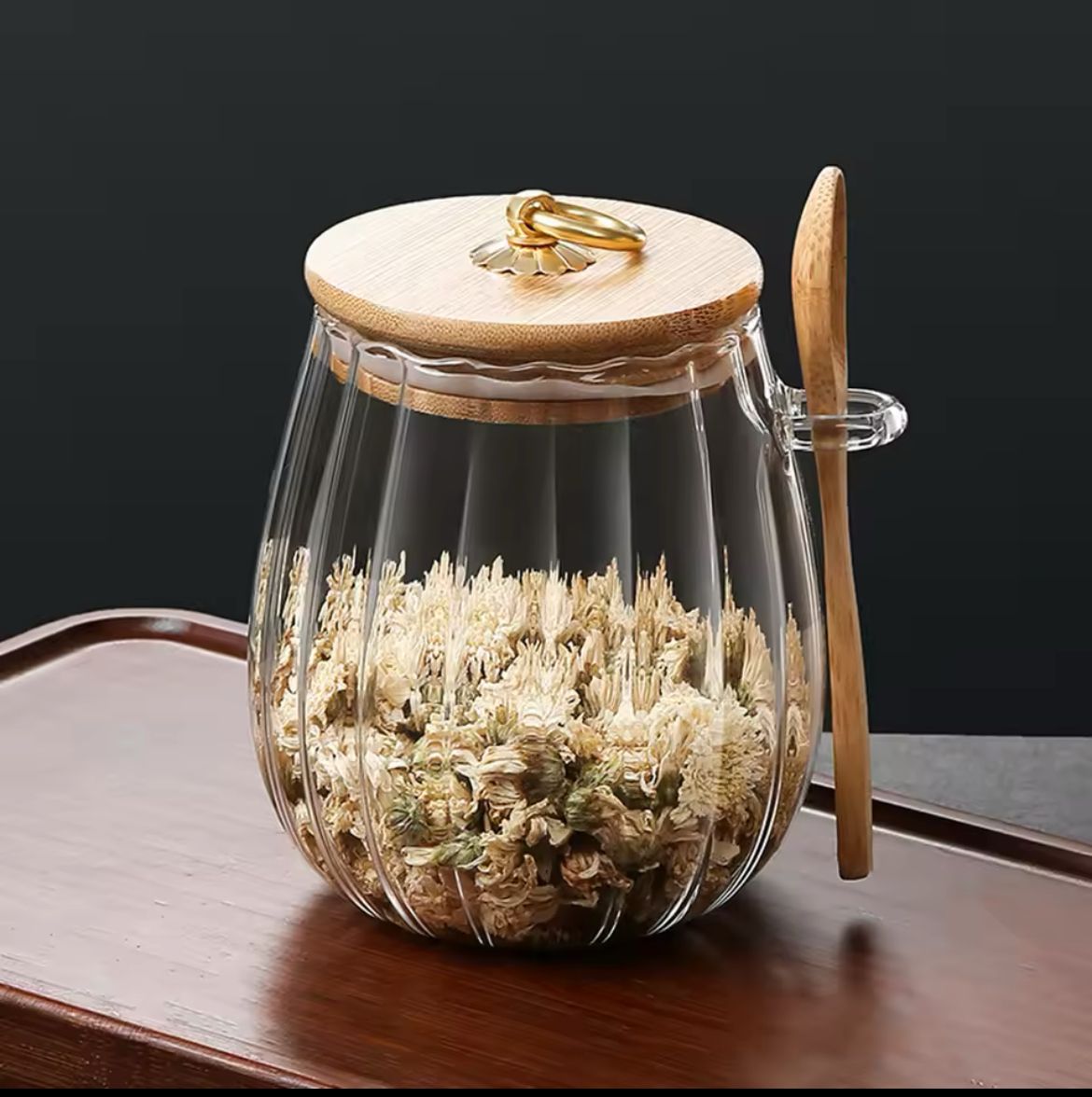 Glass jar with bamboo lid