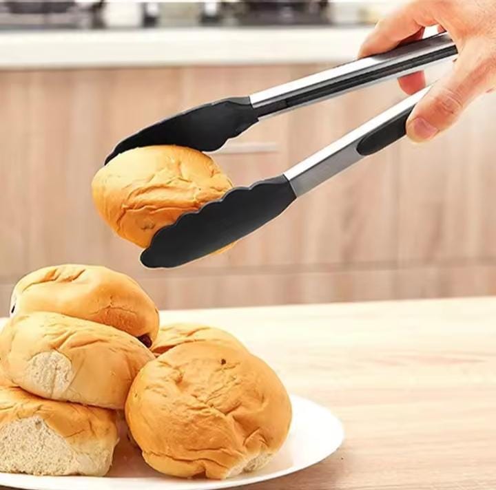 Silicone Stainless Steel Heat Resistant BBQ Kitchen Tongs For Salad, Cooking & Grilling