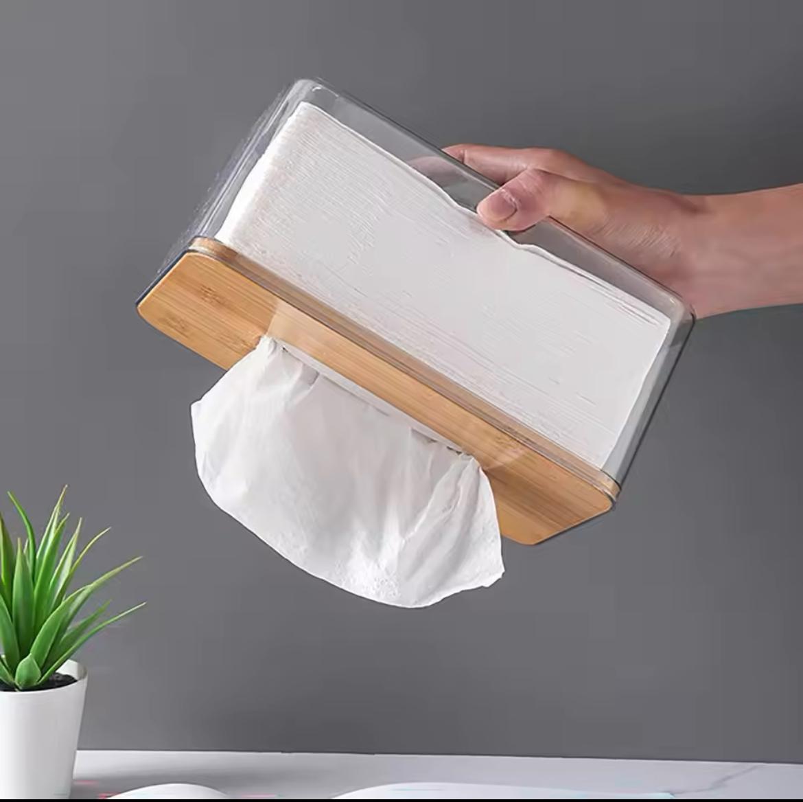 Acrylic serviette holder with bamboo lid