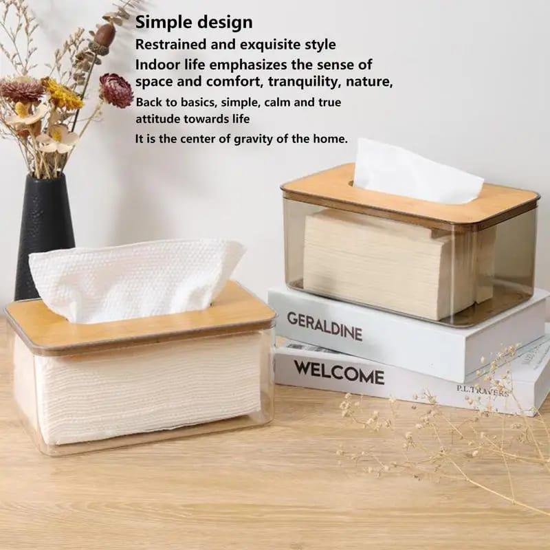 Acrylic serviette holder with bamboo lid