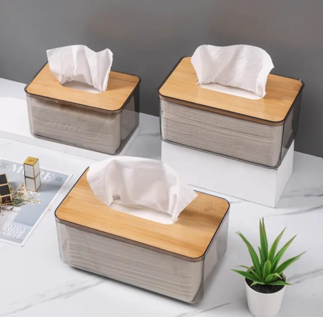 Acrylic serviette holder with bamboo lid