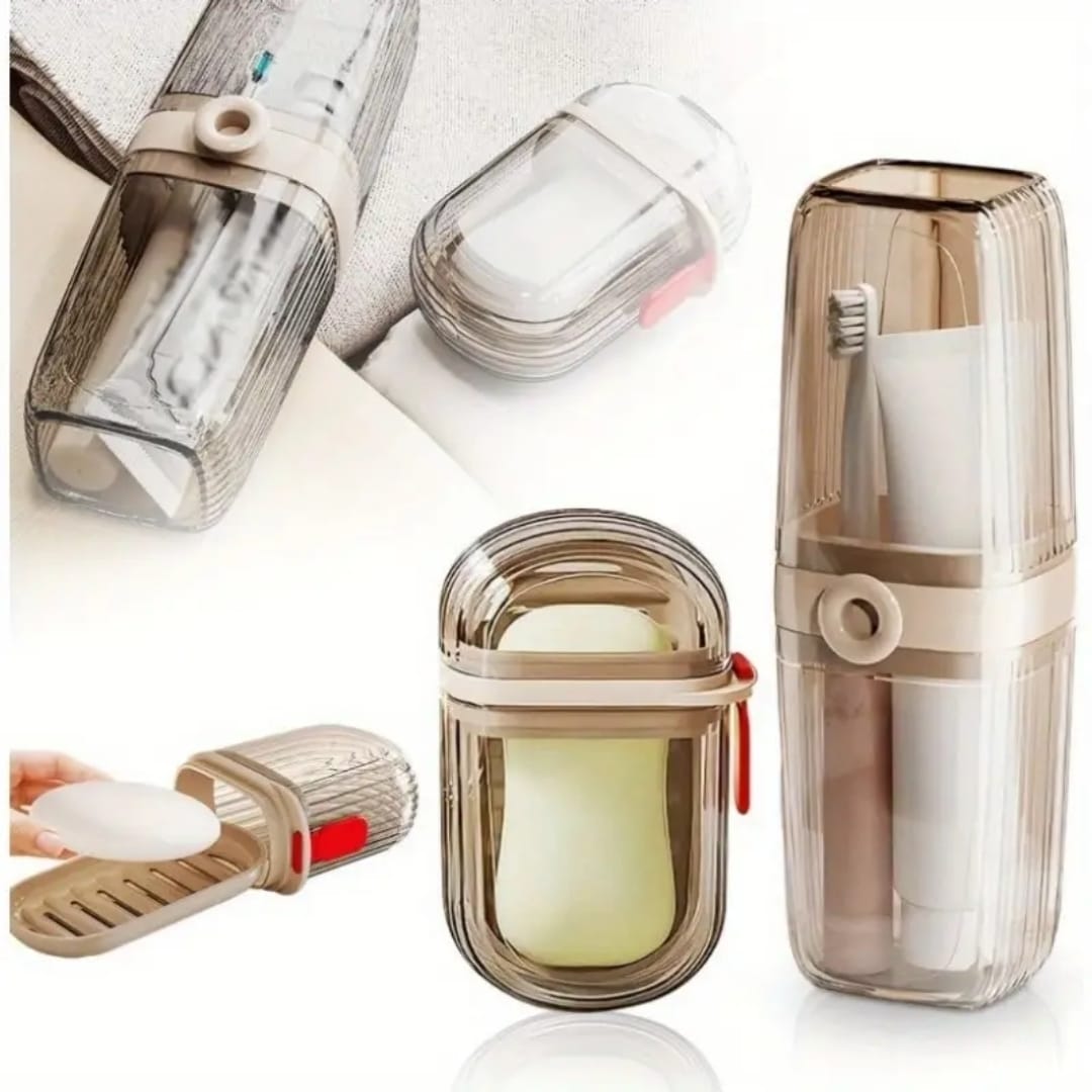 Portable travel soap box and toothbrush holder set
