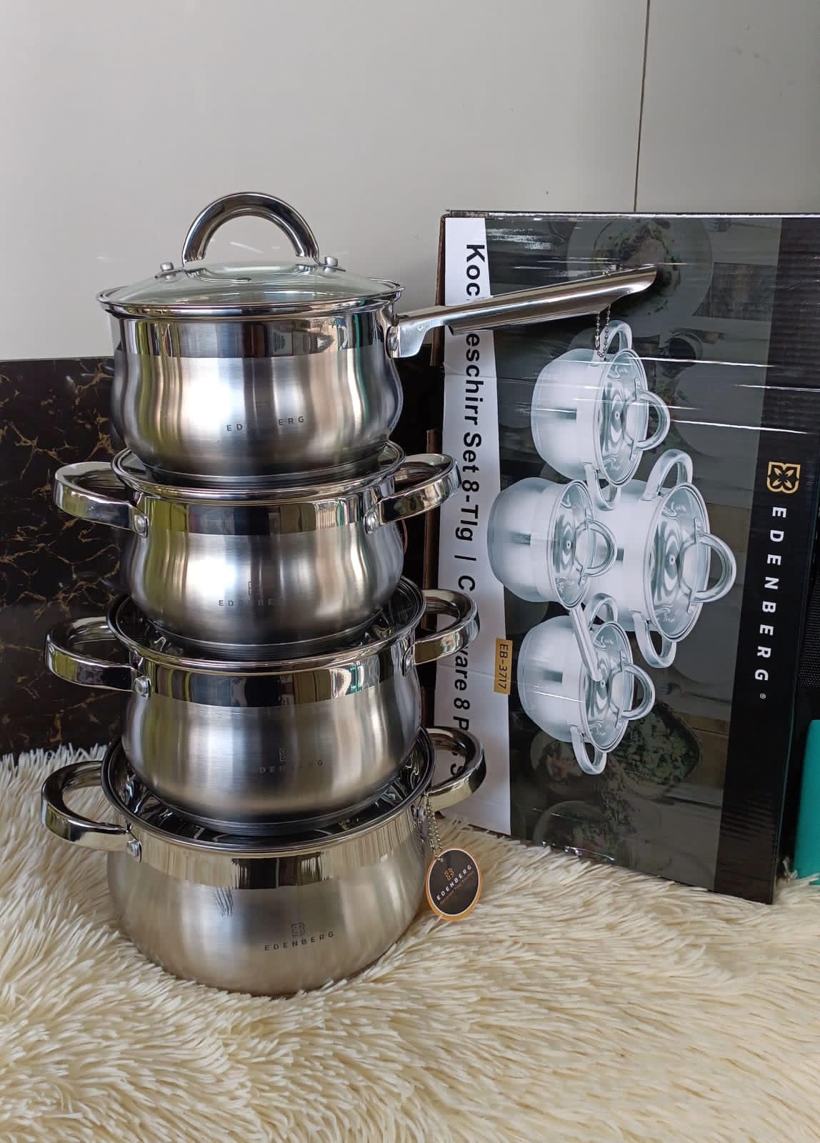 Edenberg stainless pots with glass lid