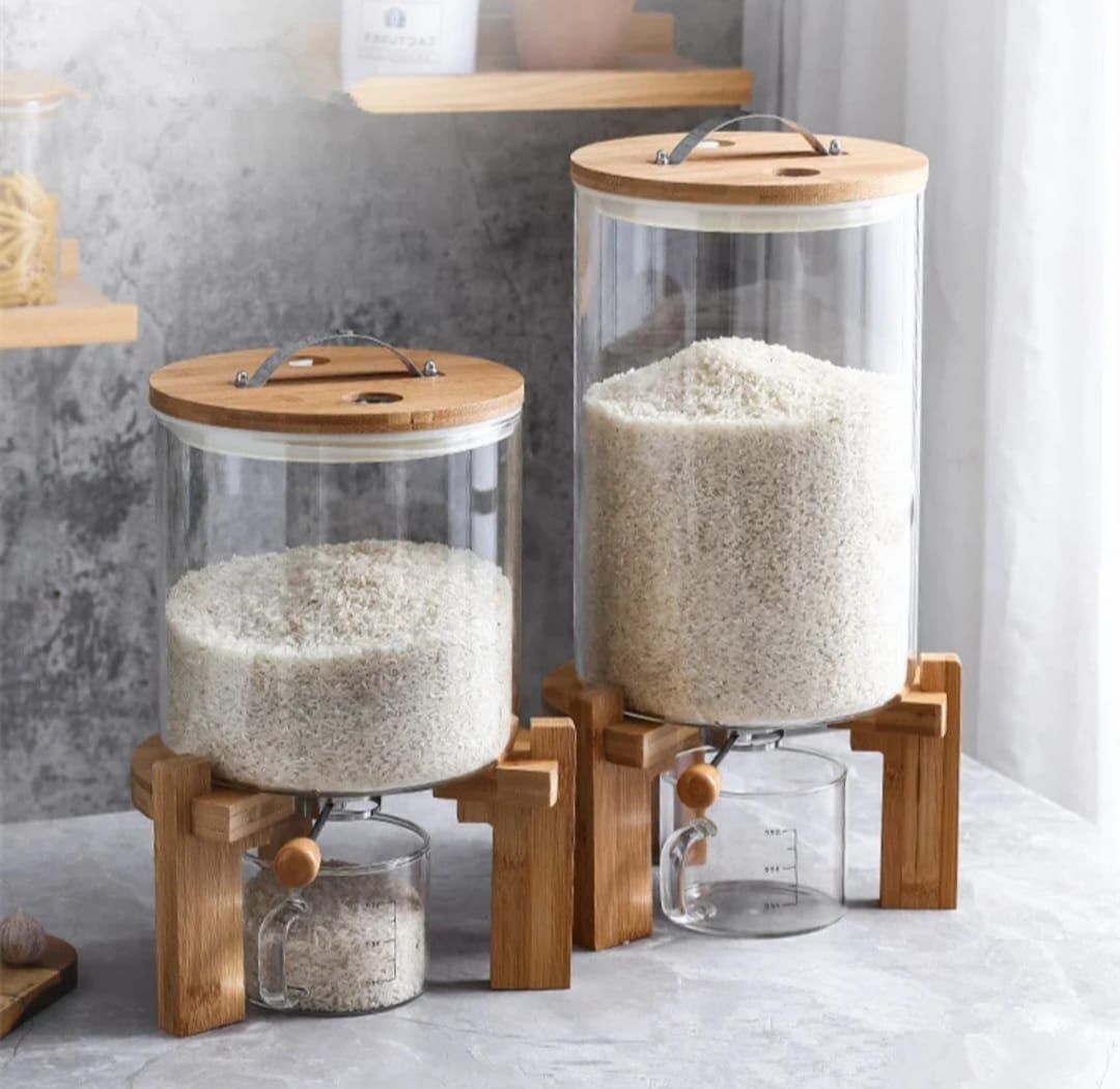 Airtight Glass cereal container with bamboo lid and stand - 5litres and 10 litres