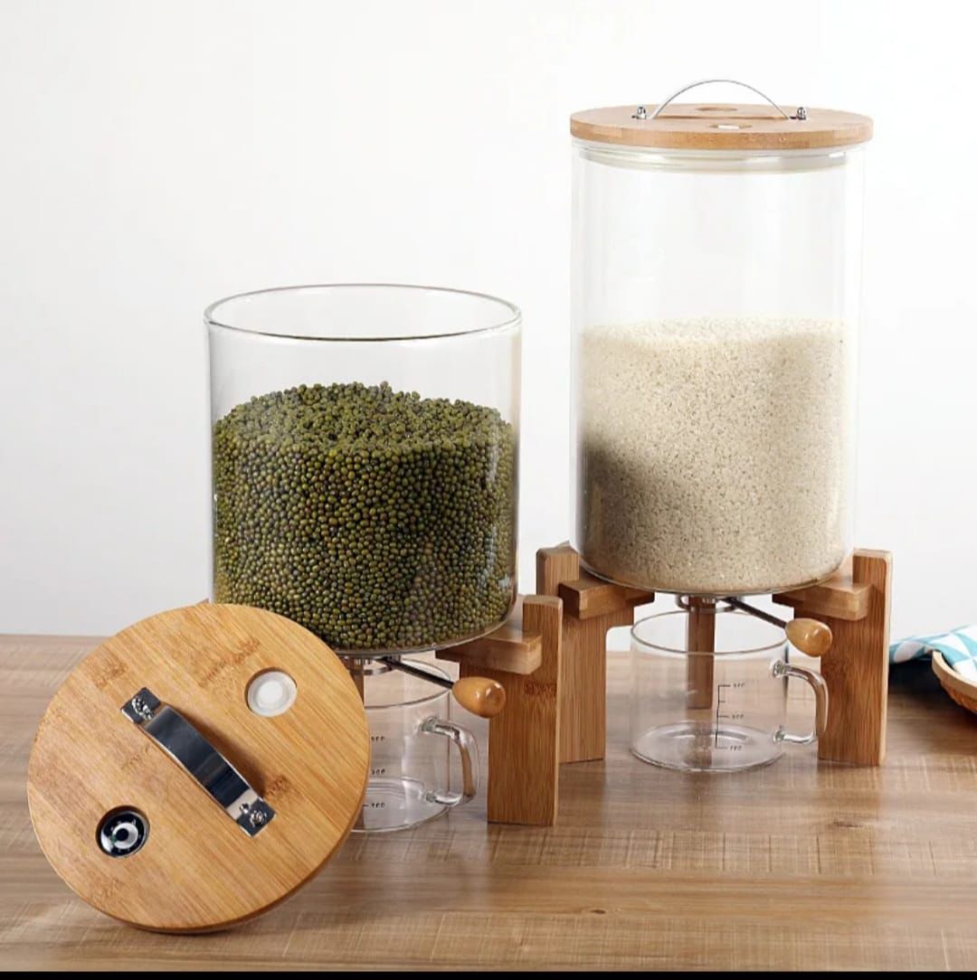 Airtight Glass cereal container with bamboo lid and stand - 5litres and 10 litres