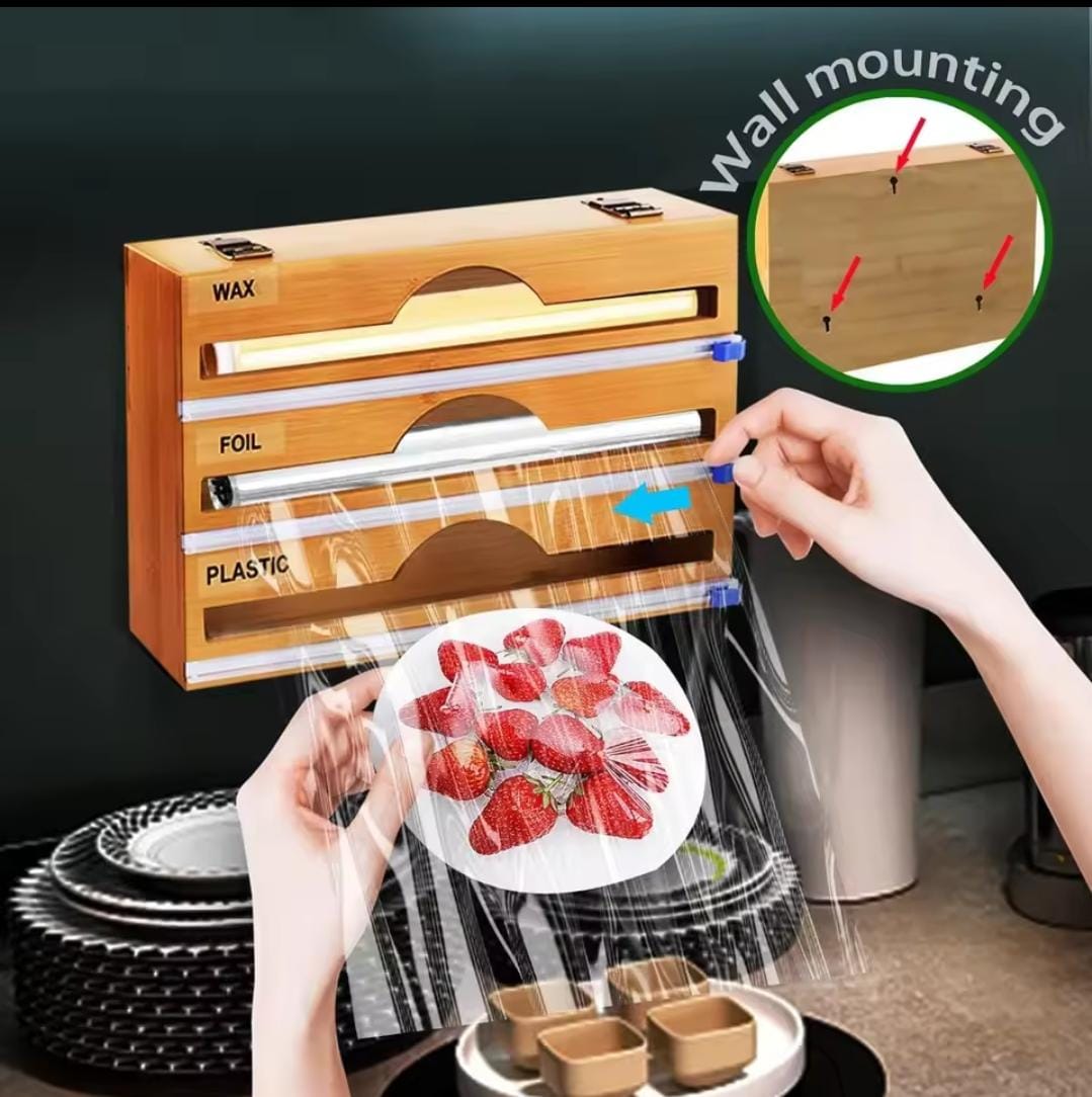 Bamboo wrap/foil dispenser with cutter 3 layer
