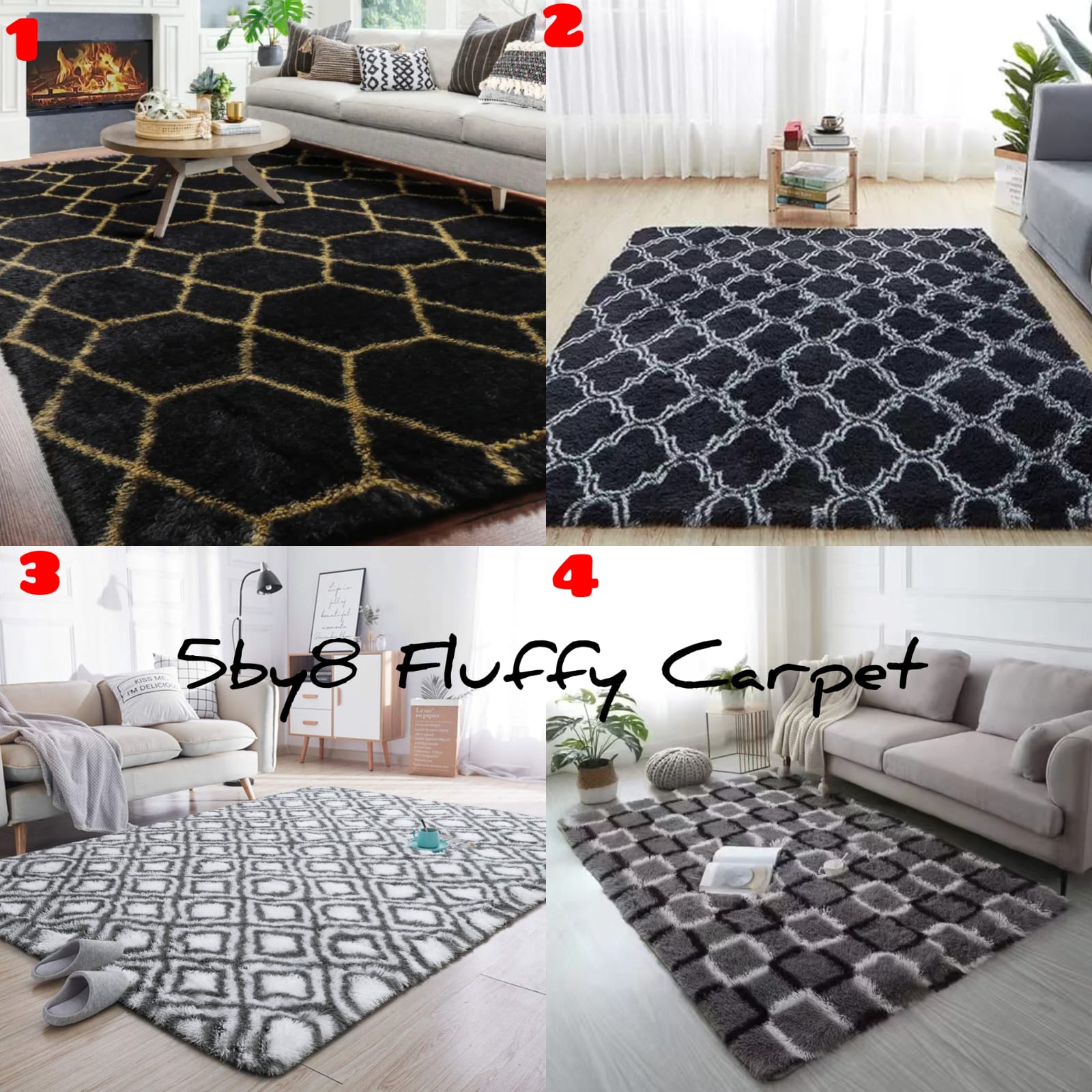 Fluffy Patterned Carpets 5 by 8