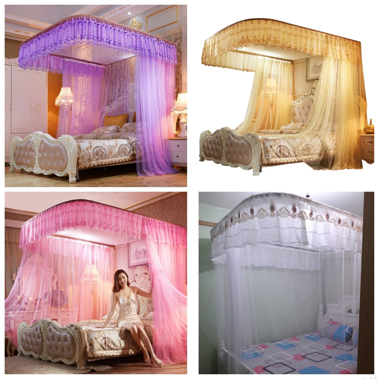 Two Stand Rail Mosquito Net with Sliding Rails size 6*6/5*6