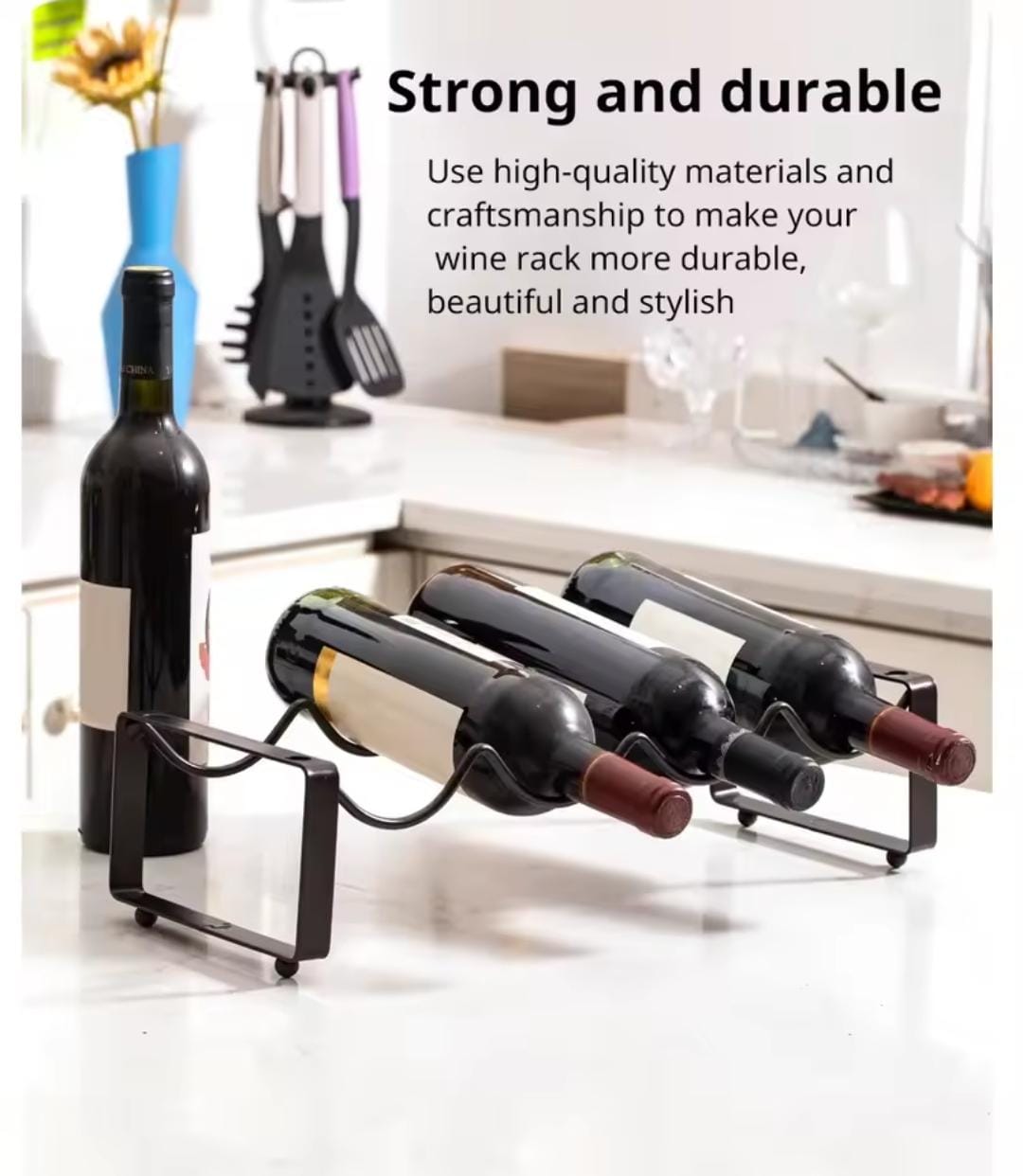 Metallic carbon wine holder.