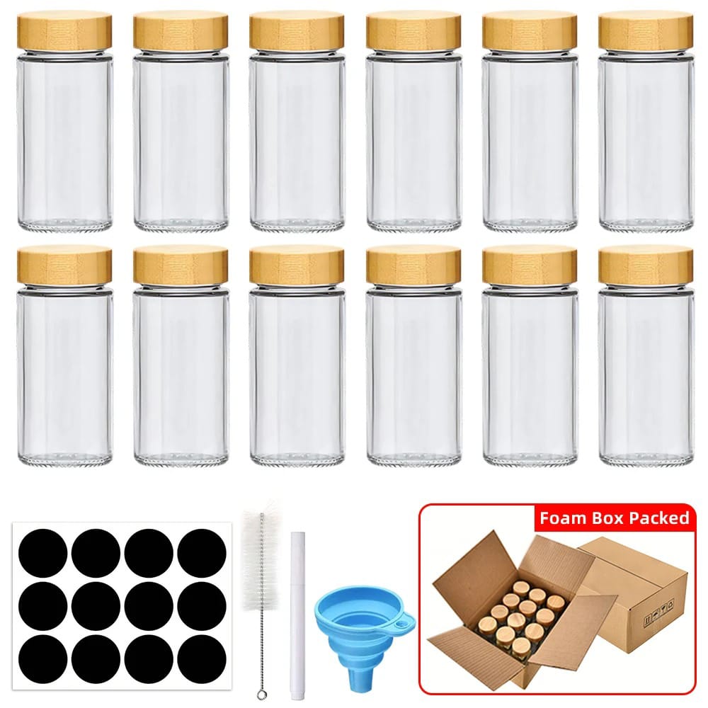 16PCS SET PREMIUM THICK GLASS STORAGE JARS WITH BAMBOO LID