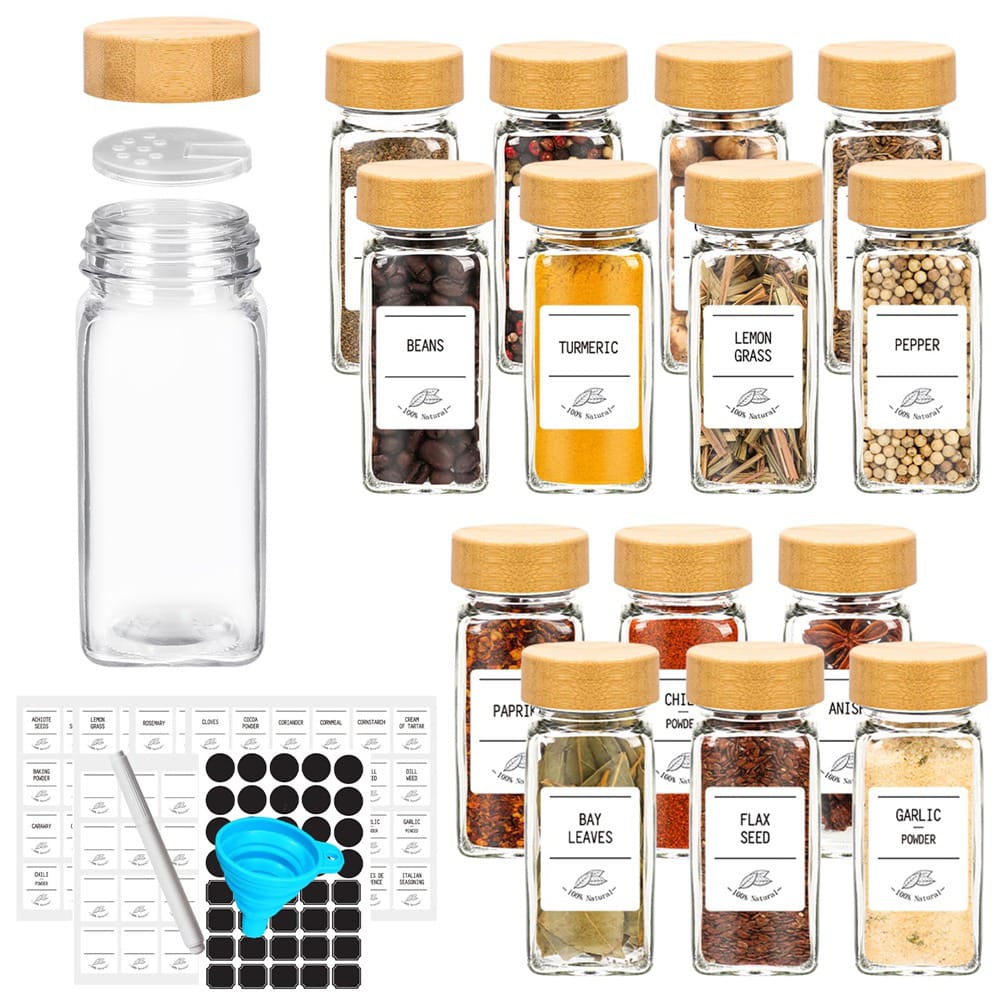 16PCS SET PREMIUM THICK GLASS STORAGE JARS WITH BAMBOO LID