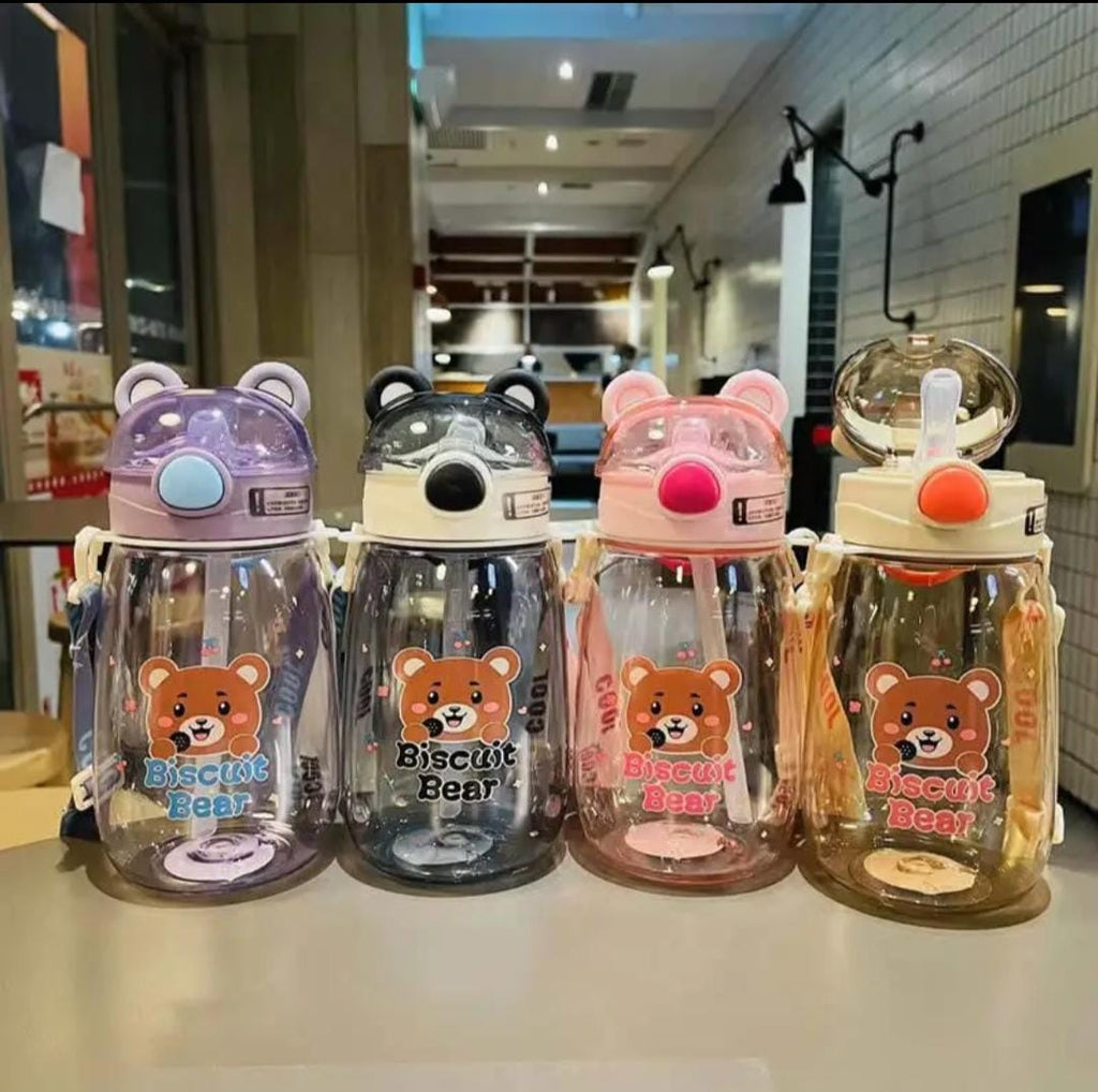 Cute Bear Water Bottle With straw for kids