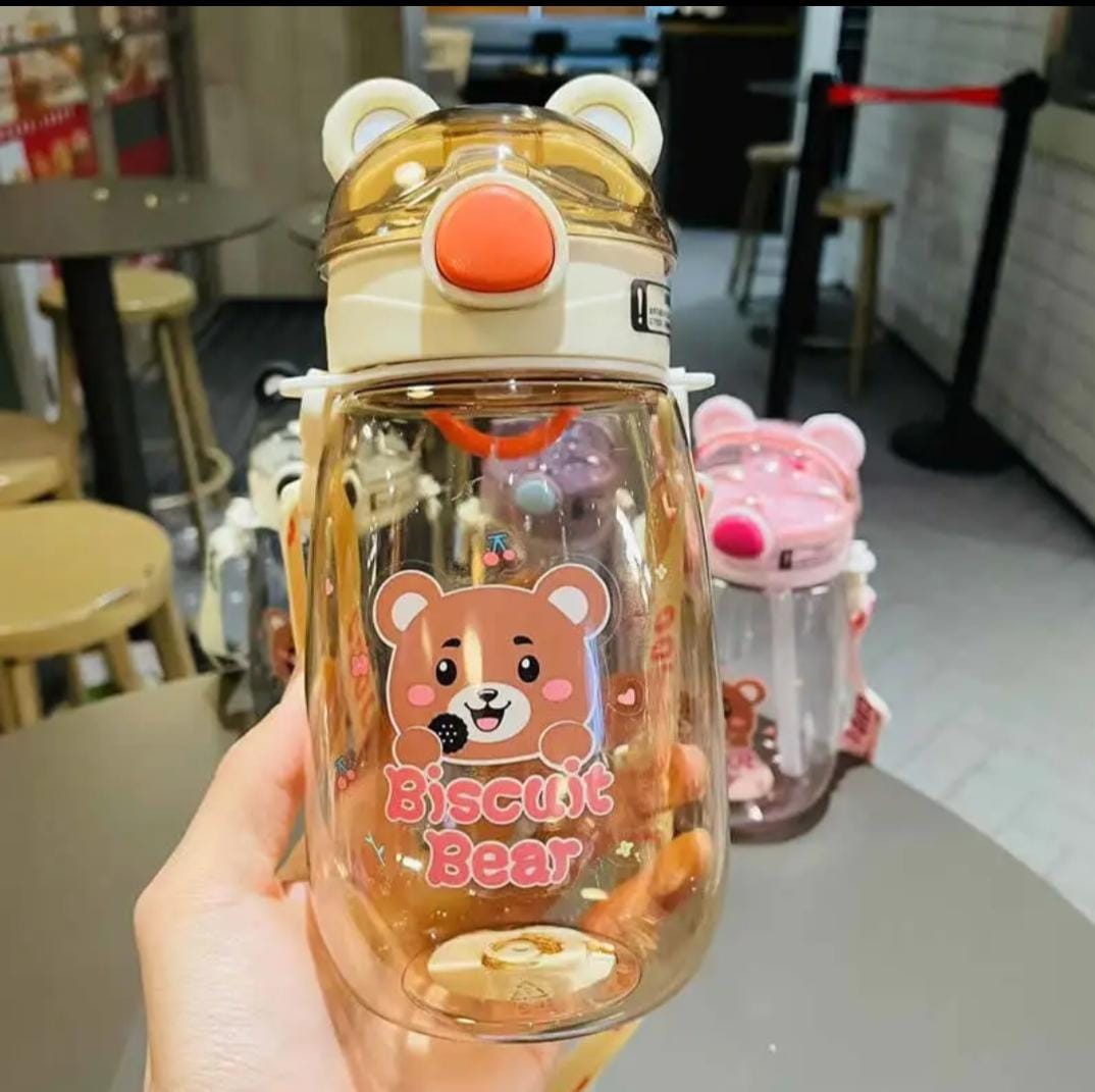 Cute Bear Water Bottle With straw for kids