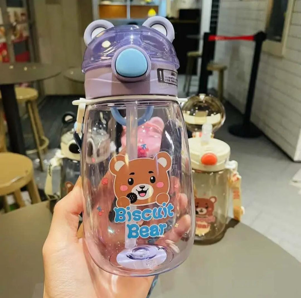 Cute Bear Water Bottle With straw for kids