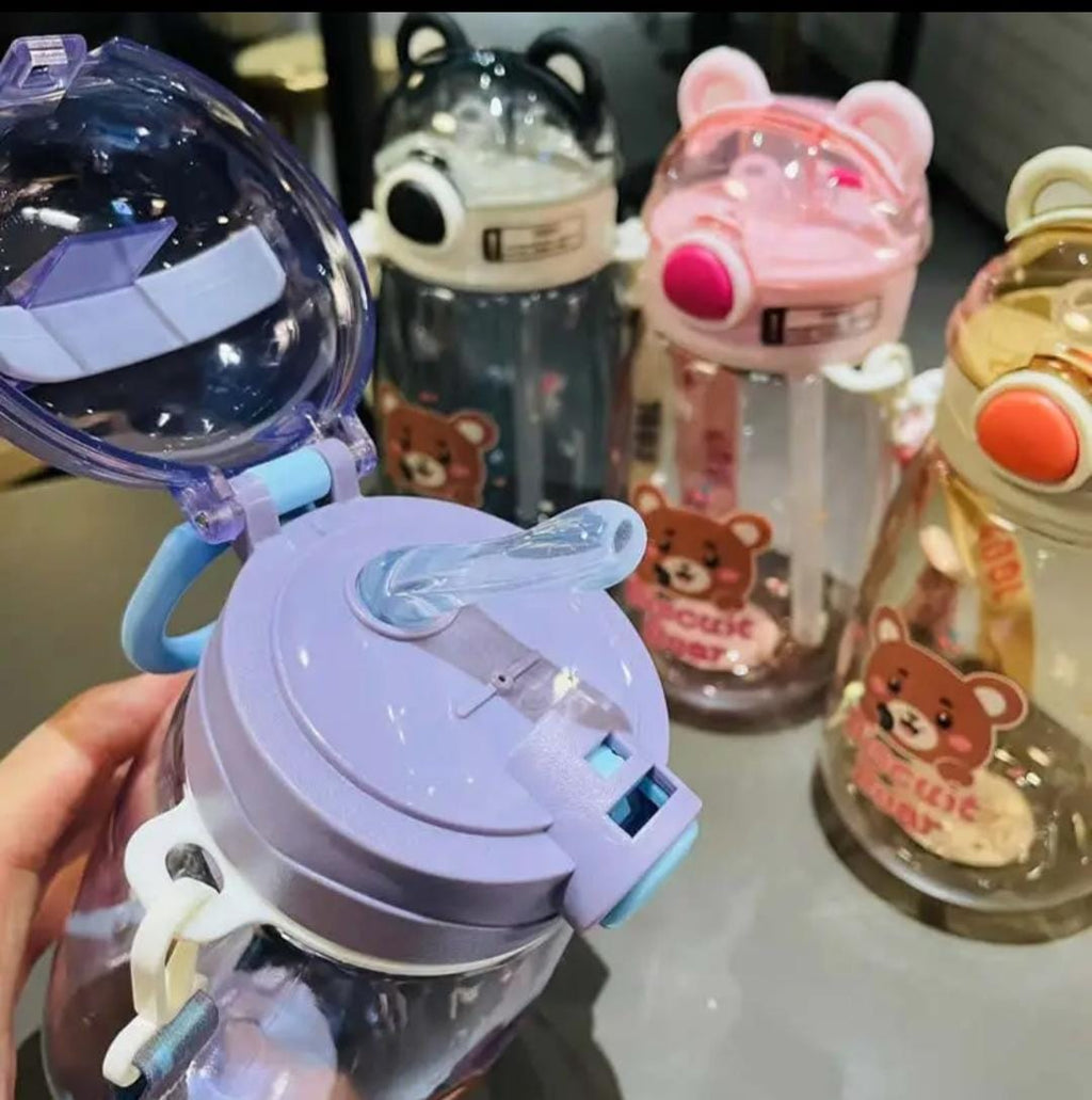 Cute Bear Water Bottle With straw for kids