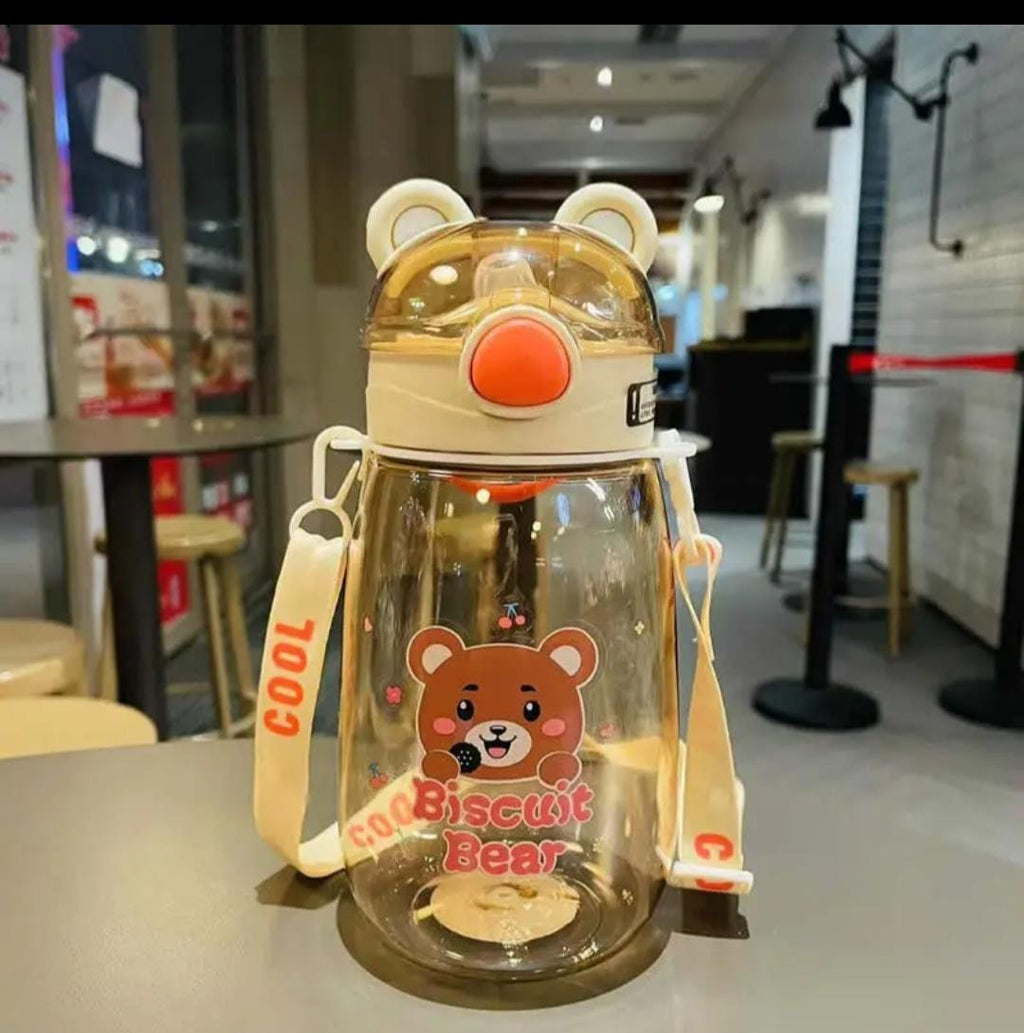 Cute Bear Water Bottle With straw for kids