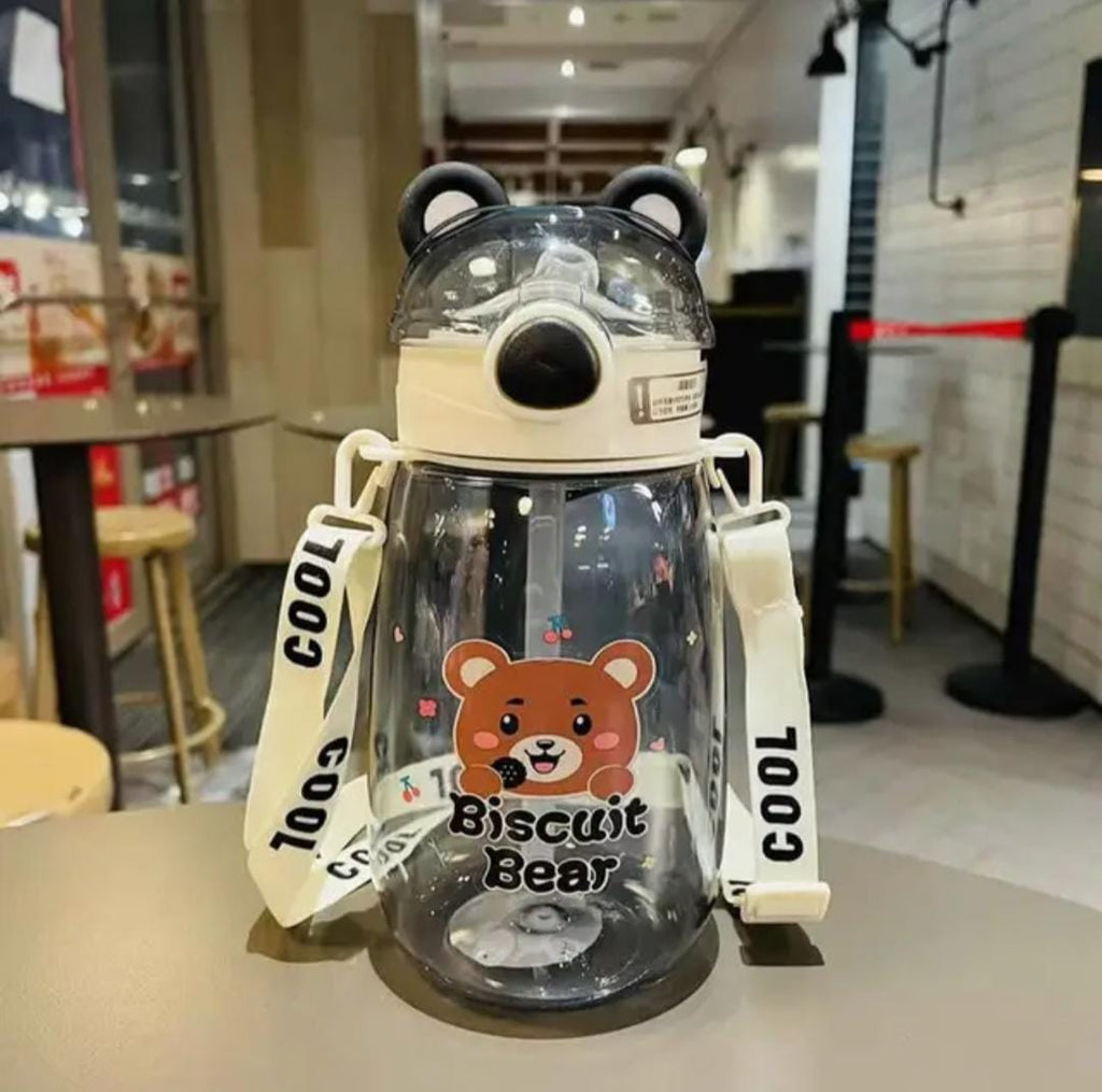 Cute Bear Water Bottle With straw for kids