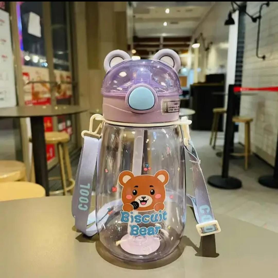 Cute Bear Water Bottle With straw for kids