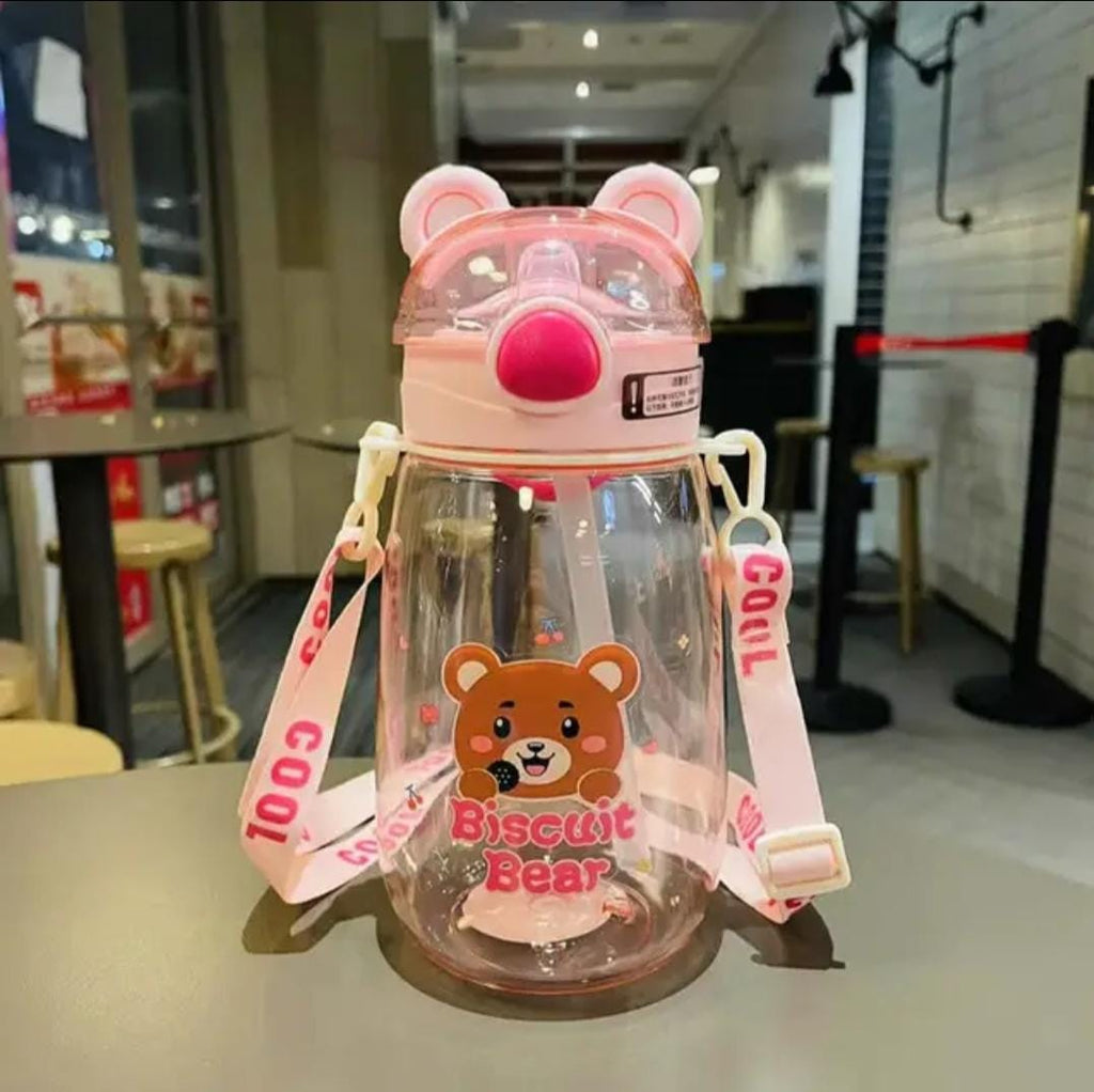 Cute Bear Water Bottle With straw for kids