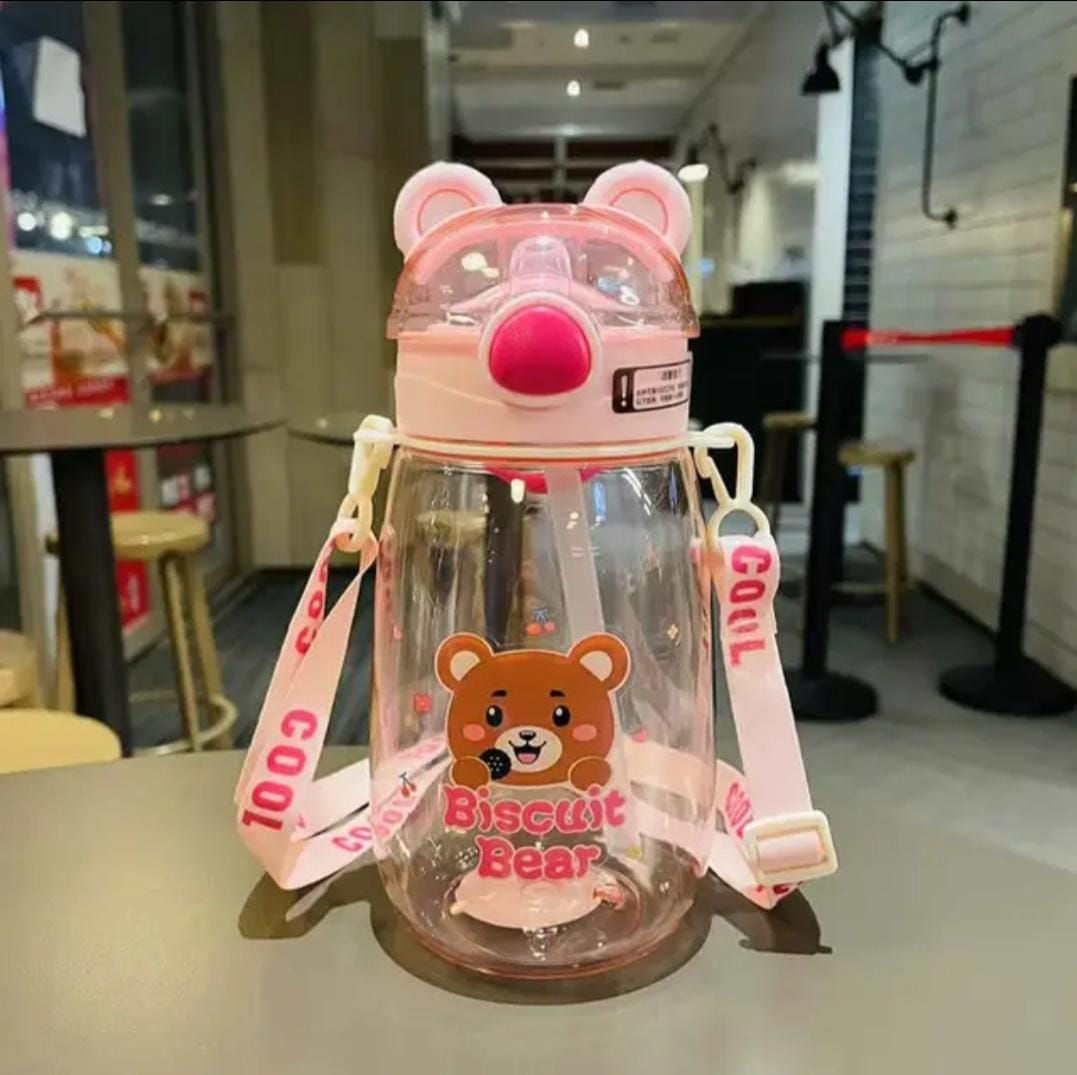 Cute Bear Water Bottle With straw for kids
