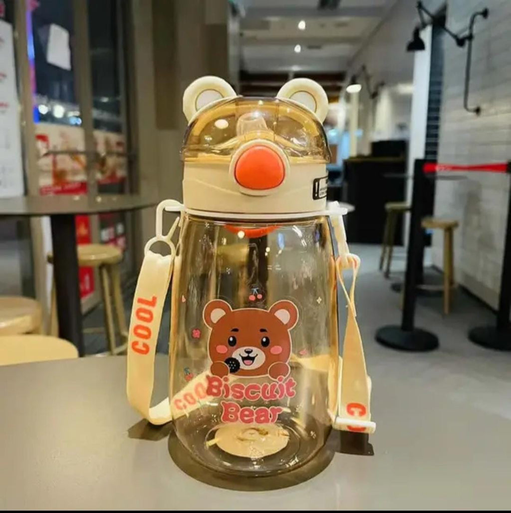 Cute Bear Water Bottle With straw for kids