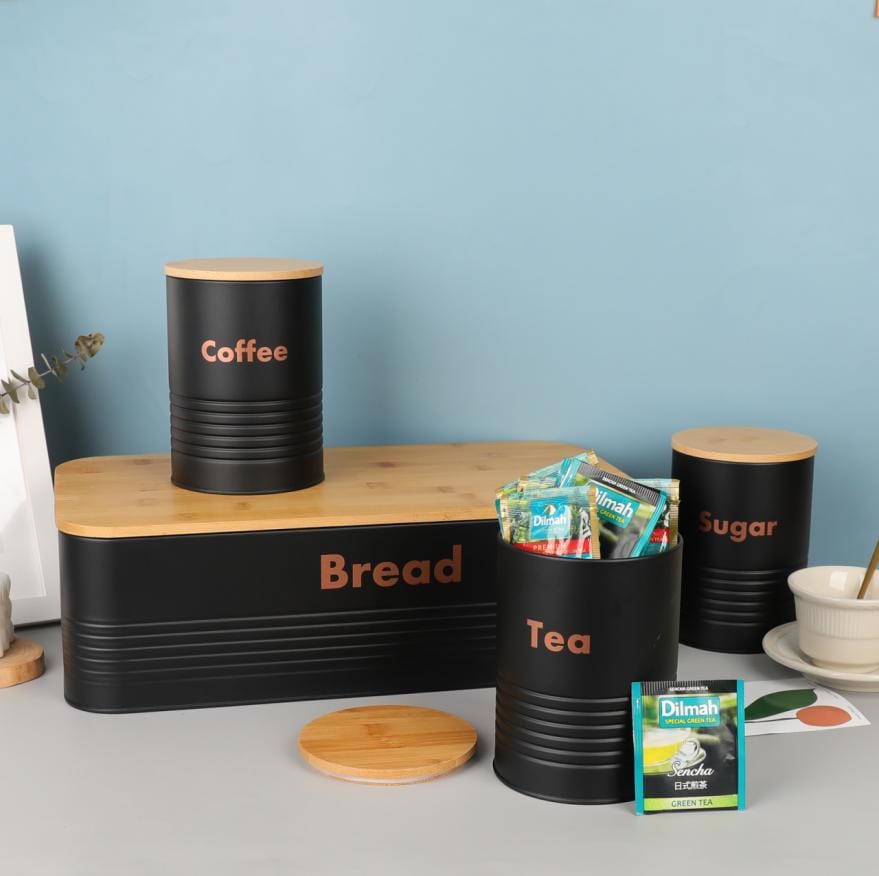 Coffee/Tea/Sugar set plus Bread Tin