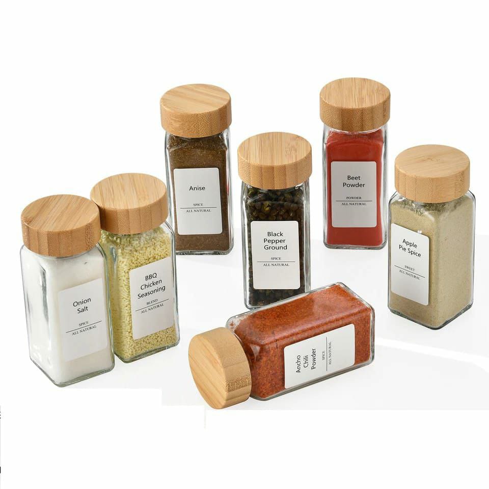29pcs SET GLASS STORAGE SPICE  JARS WITH BAMBOO LID