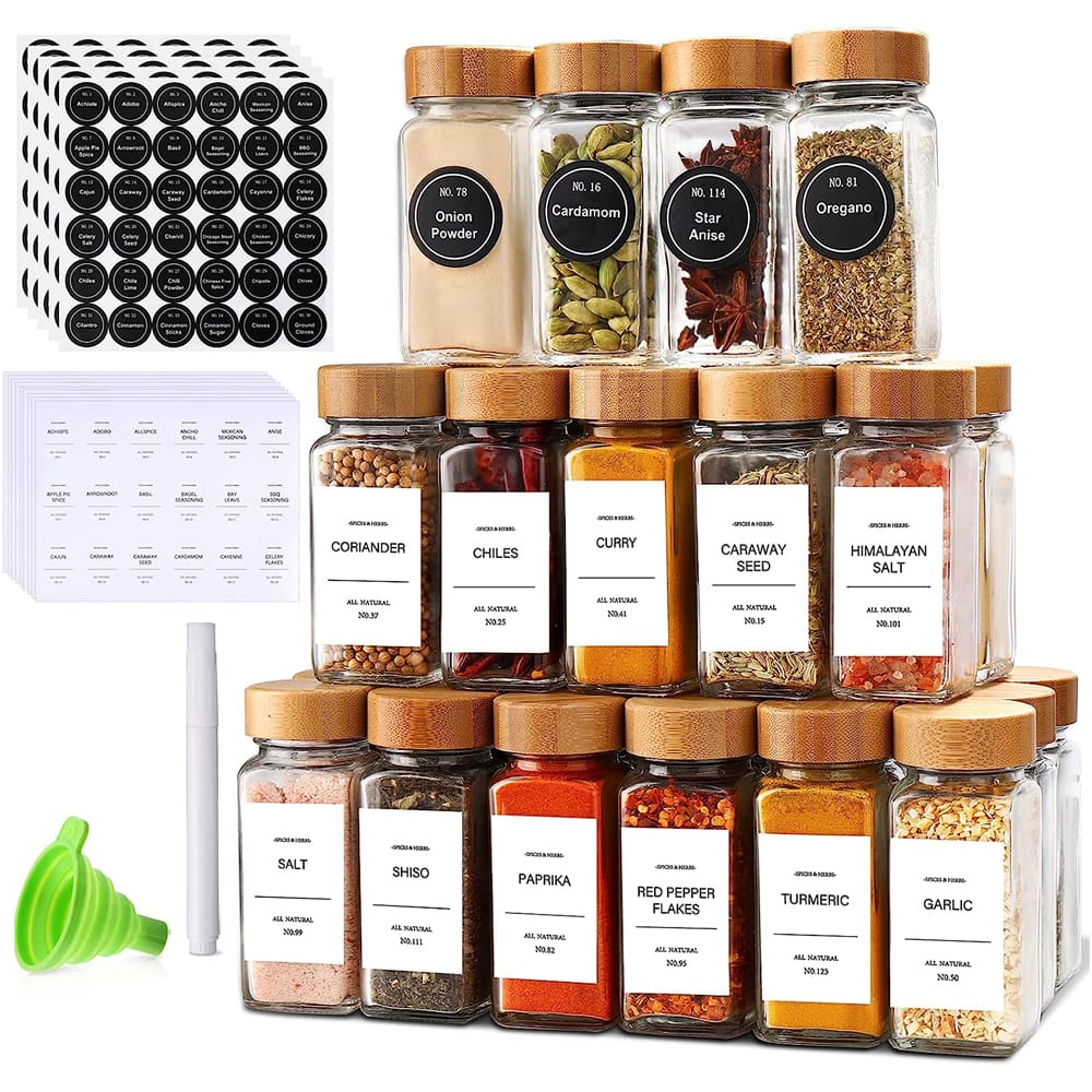 29pcs SET GLASS STORAGE SPICE  JARS WITH BAMBOO LID