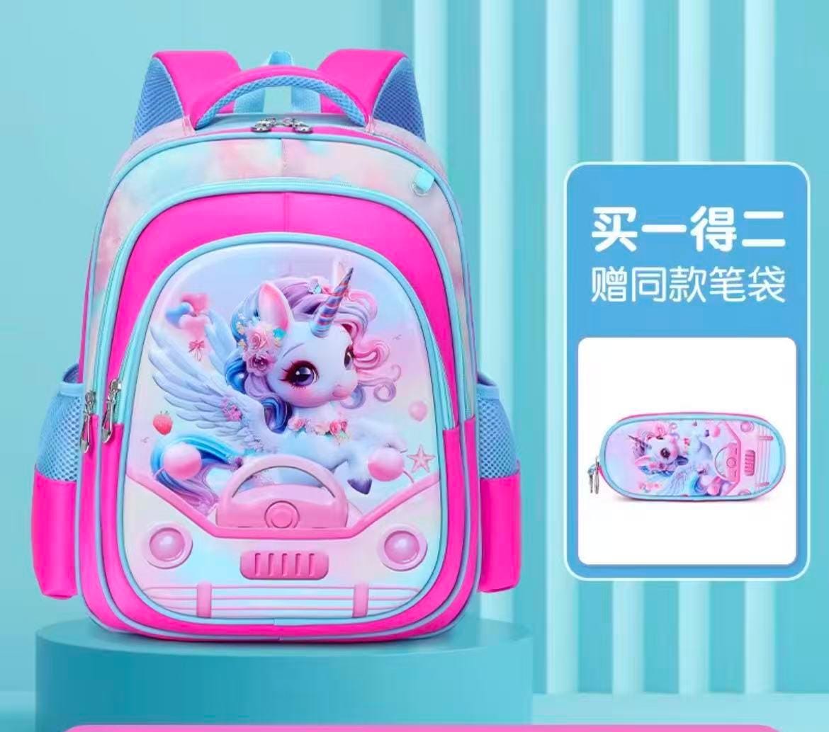 High-Capacity 3D Cartoon Two-Piece School Backpack Set