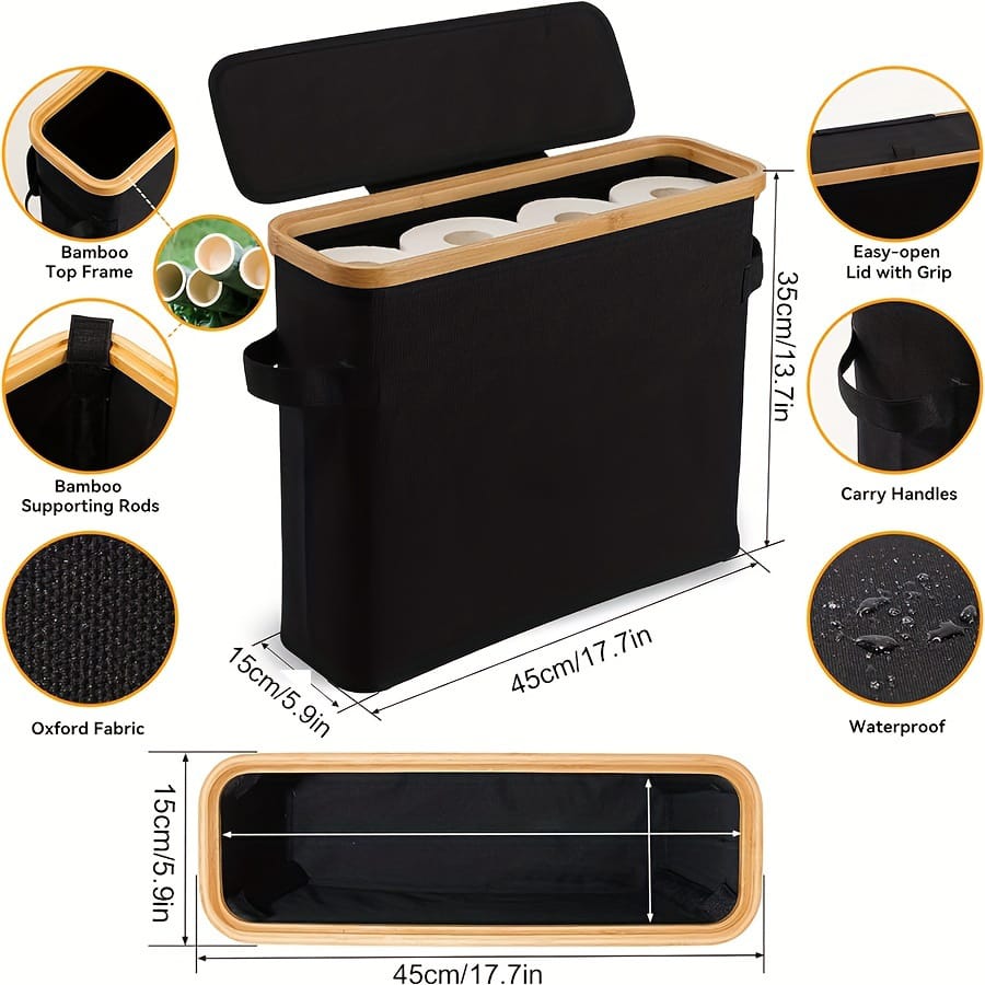 Slim Bathroom Storage Cabinet with Bamboo Lid
