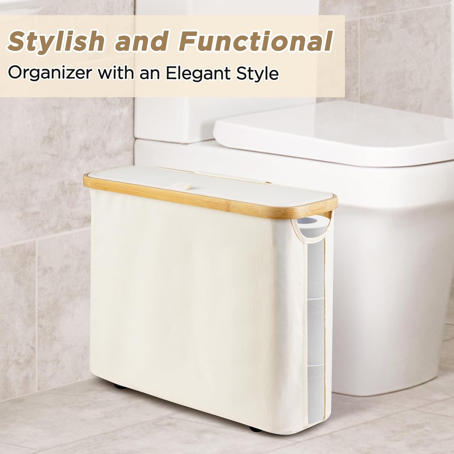 Slim Bathroom Storage Cabinet with Bamboo Lid