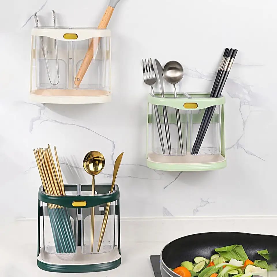 Double grid cutlery organizer with drain hole and detachable drain tray