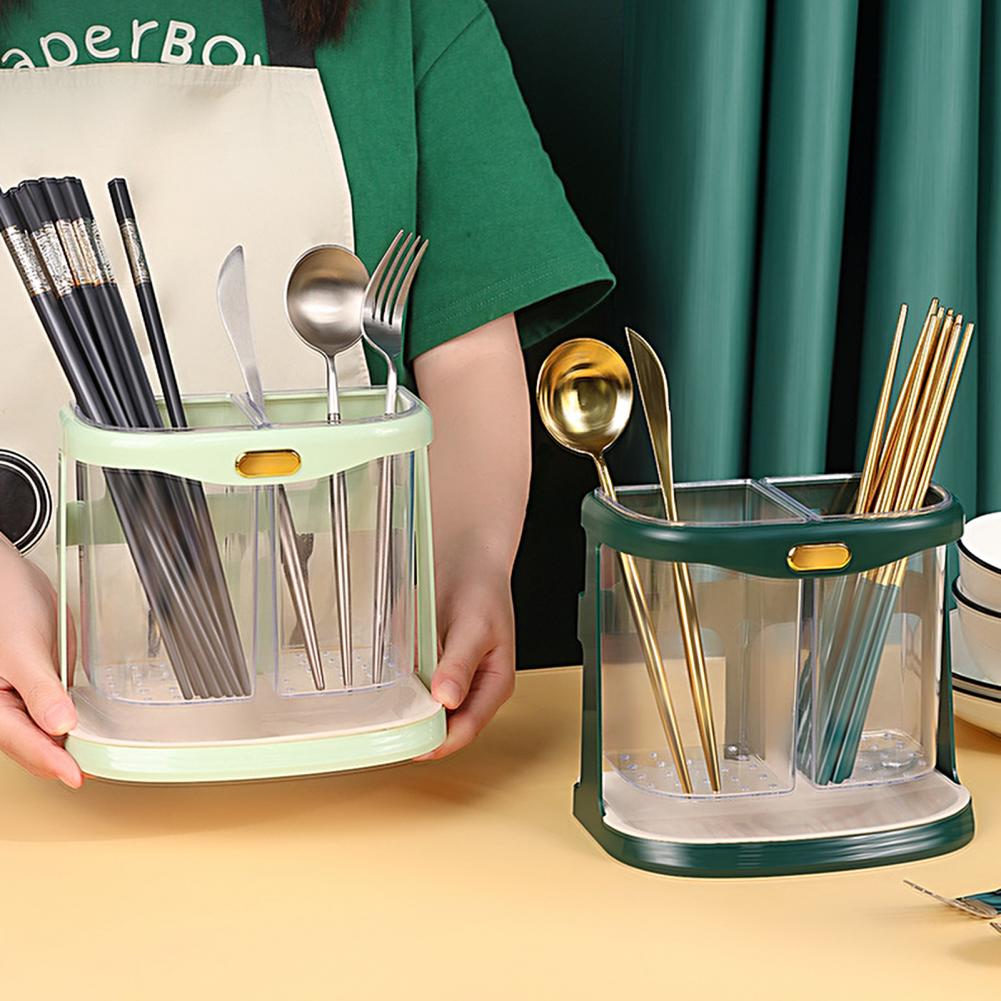 Double grid cutlery organizer with drain hole and detachable drain tray