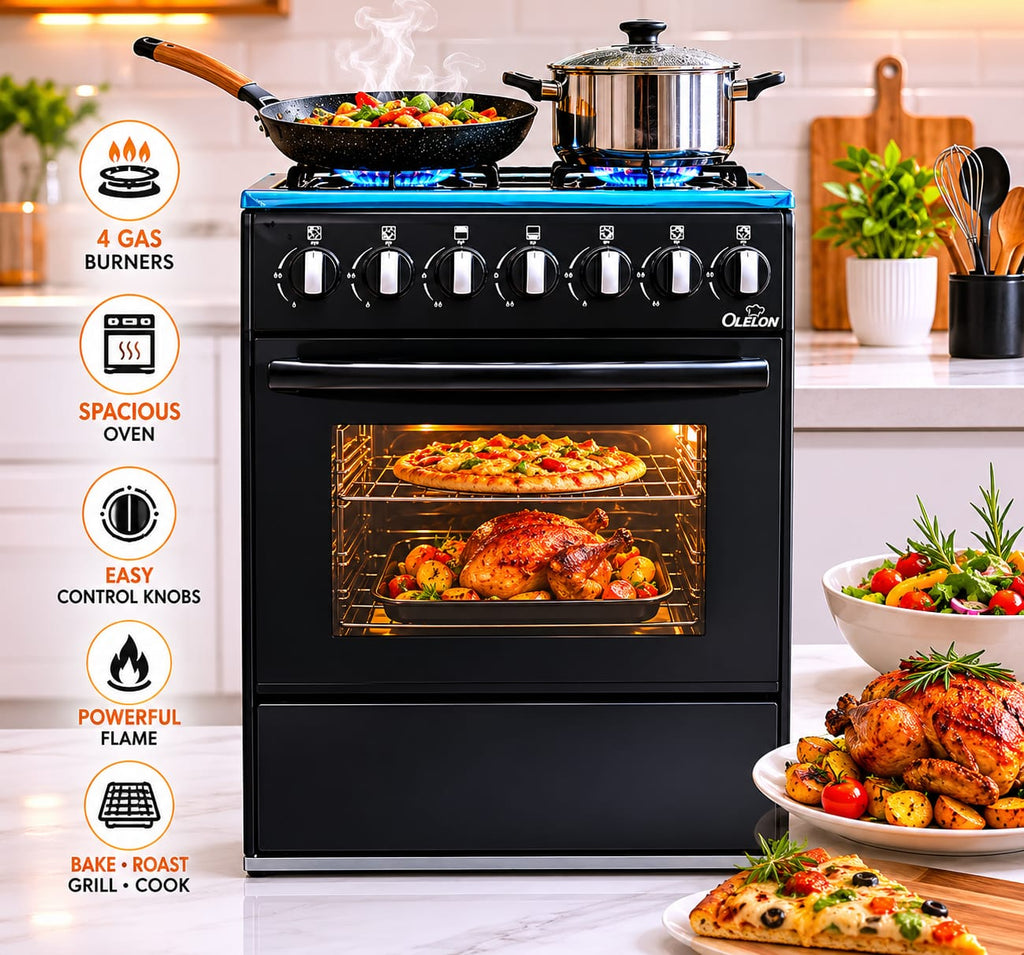 50cm x 55cm, ALL 4 GAS BURNERS Free Standing Cooker with GAS OVEN