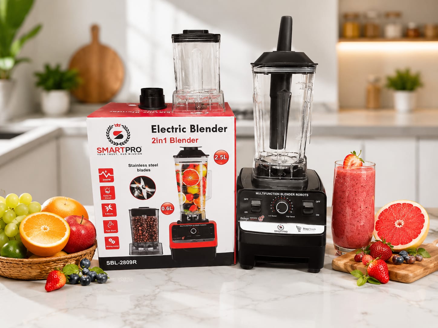 Smartpro Commercial Blender 2.5L Jug & Grinder (2400 Watts) - Heavy Duty, Easy to Clean