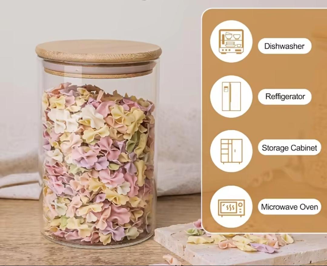 Big size glass spice jars with airtight bamboo lid - 6pc set