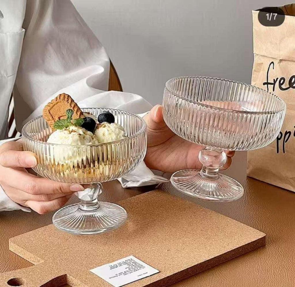 High borosilicate ribbed dessert/ice cream glasses/goblet glasses - 6pcs set