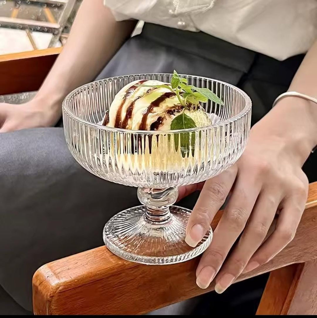 High borosilicate ribbed dessert/ice cream glasses/goblet glasses - 6pcs set