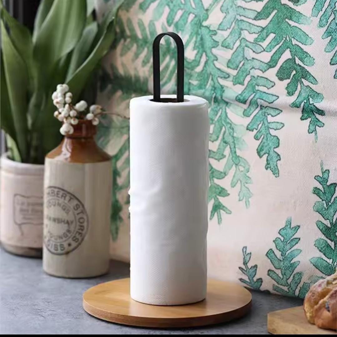 High quality metallic paper Towel holder with Bamboo base.