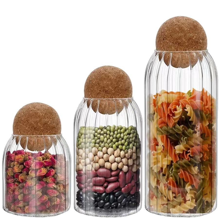 ️3pcs Glass spice jar with bamboo lid