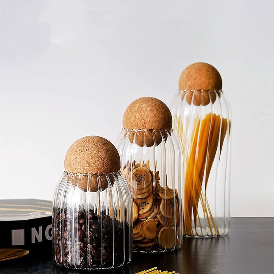 ️3pcs Glass spice jar with bamboo lid