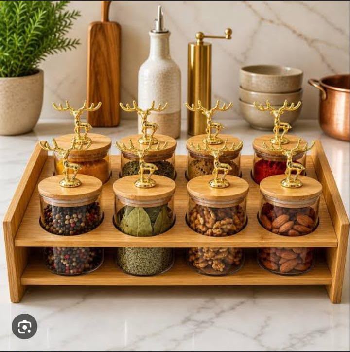 Exquisite 8pcs kitchen spice rack set with a bamboo stand
