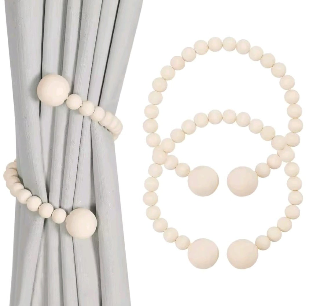 2pcs Magnetic wooden beads curtain tiebacks boho decor accessories