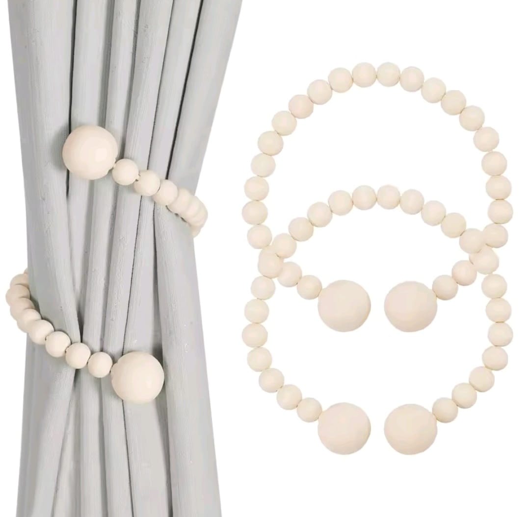 2pcs Magnetic wooden beads curtain tiebacks boho decor accessories