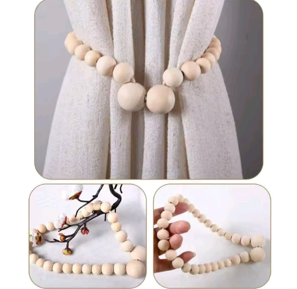 2pcs Magnetic wooden beads curtain tiebacks boho decor accessories